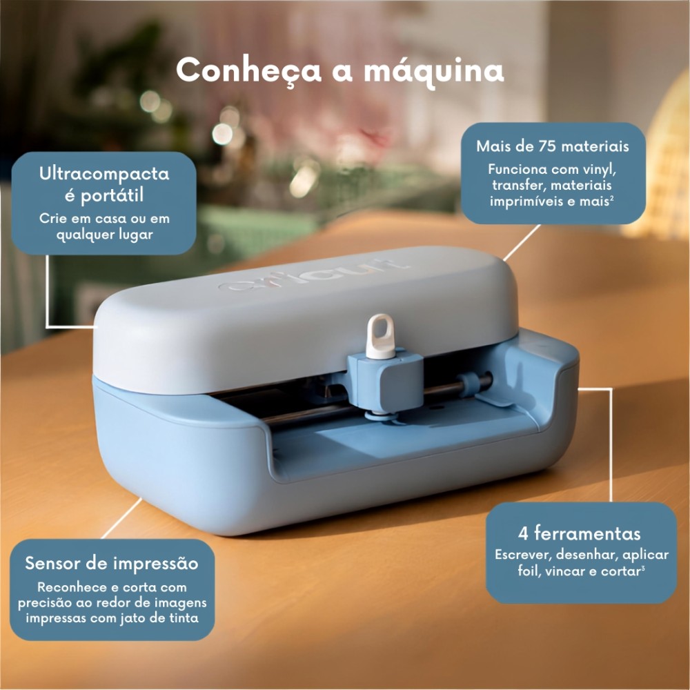 Cricut Joy 2, Pacote Essencial, Máquina de Corte Inteligente, Bluetooth, 75+ Materiais, 2012185, Azul
