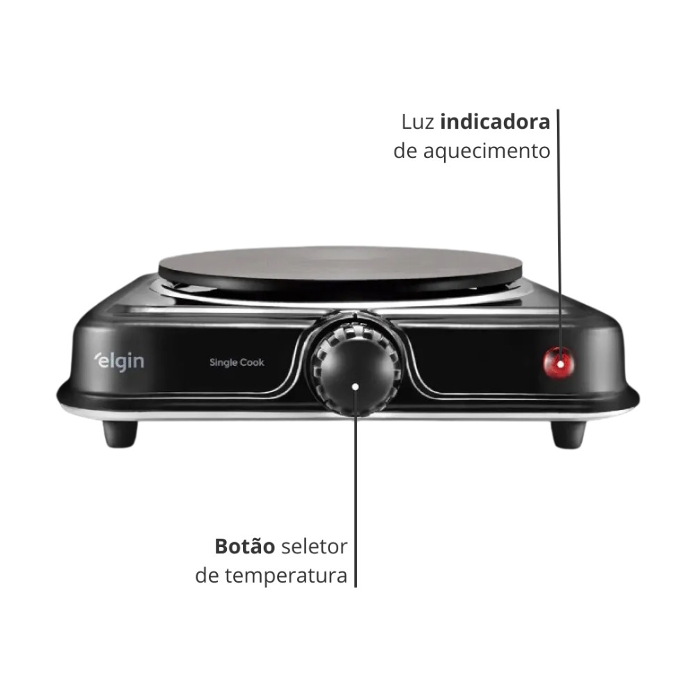 Fogão Elétrico Portátil Elgin, 1 Boca, 1000W, 220V, Preto,  FG01