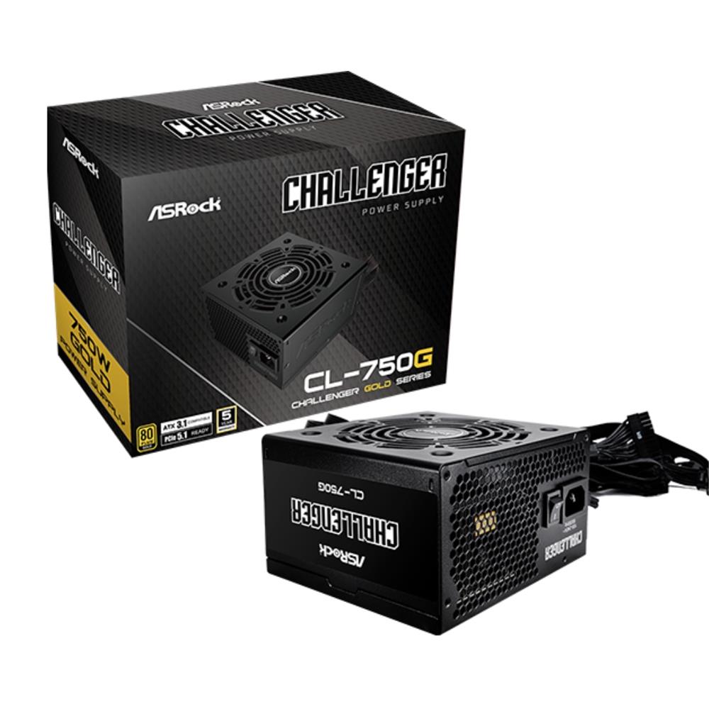 Fonte ASRock Challenger CL-750G, 750W, 80 Plus Gold, ATX 3.1, PCIe 5.1, PFC Ativo, 120mm, Preto
