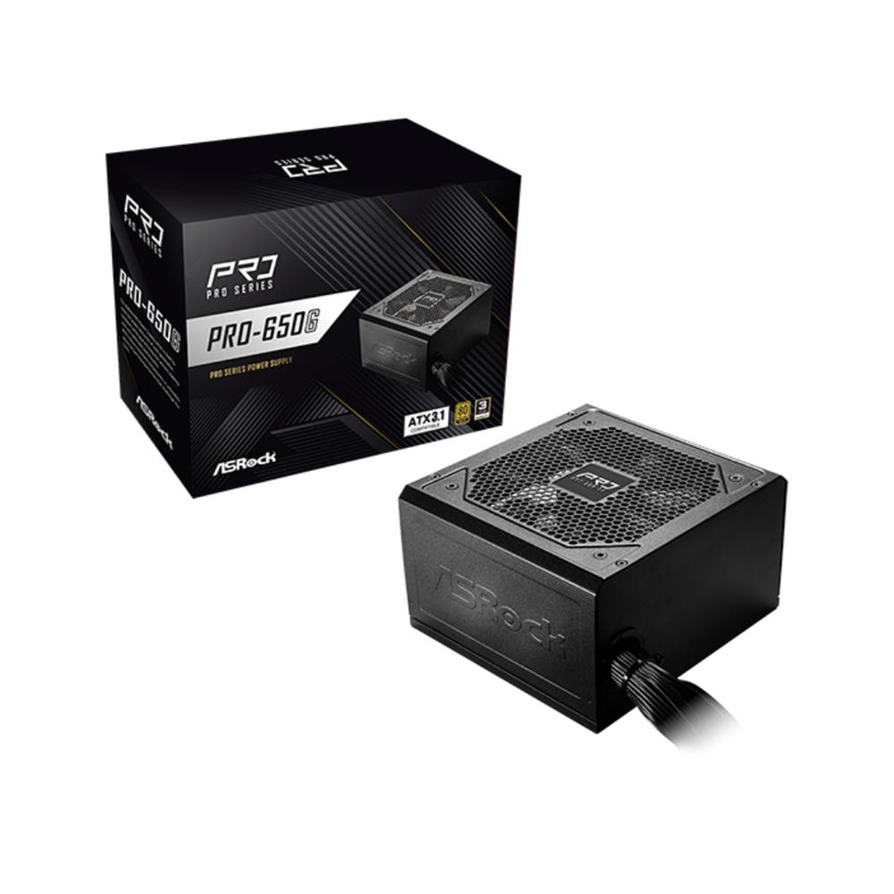Fonte ASRock PRO-650G, 650W, 80 Plus Gold, ATX 3.1, PFC Ativo