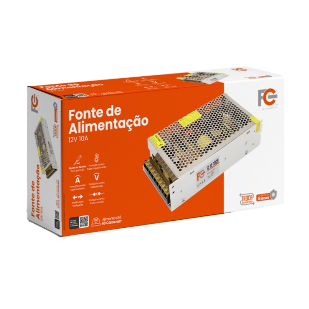 Fonte Chaveada Colmeia, FC Fontes, 12V, 10A, 120W, Bivolt 127/220V, FC1210CN
