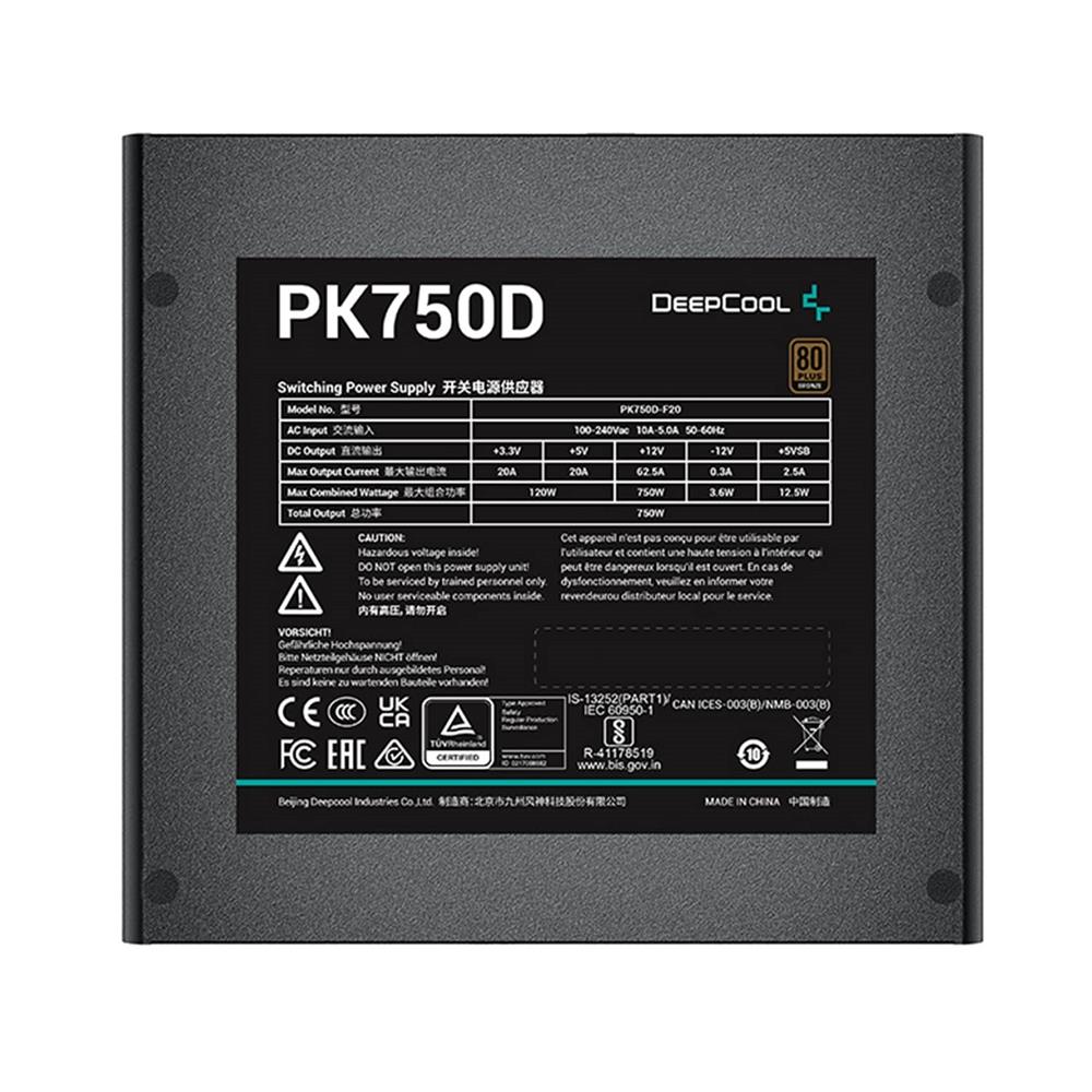 Fonte DeepCool PK750D, 750W, 80 Plus Bronze, PFC Ativo, Preto