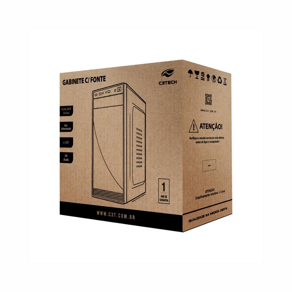 Gabinete C3Tech Micro ATX, Mid Tower, Com Fonte 200W, Preto