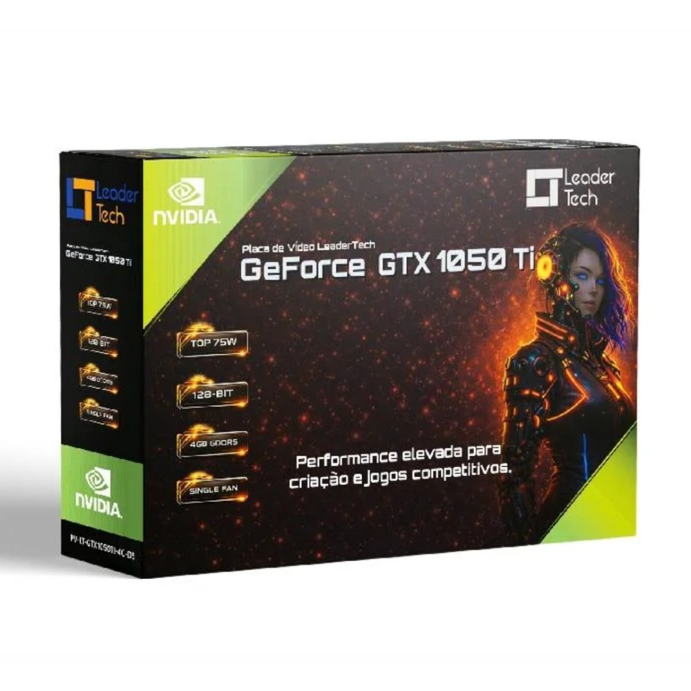 Placa de Vídeo, Leadertech, GeForce GTX 1050 Ti, 4GB GDDR5, 128 Bits, HDMI, DVI, VGA