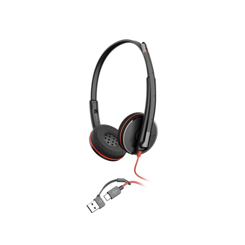 Headset Estéreo, Poly, Blackwire C3220, USB-C, Adaptador USB-C/A, Microfone com Cancelamento de Ruído