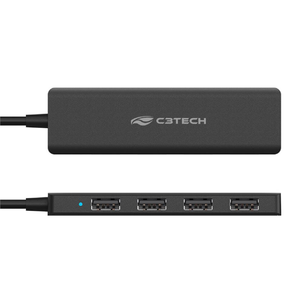 Hub USB  C3Tech, 2.0, 4 Portas, USB-USB C,  HU-C230BK