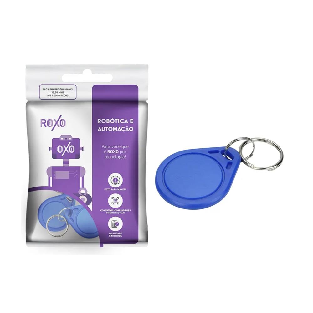 Kit 4 Tags RFID 13,56MHz Chaveiro Mifare S50 1K Programável Controle de Acesso, Azul