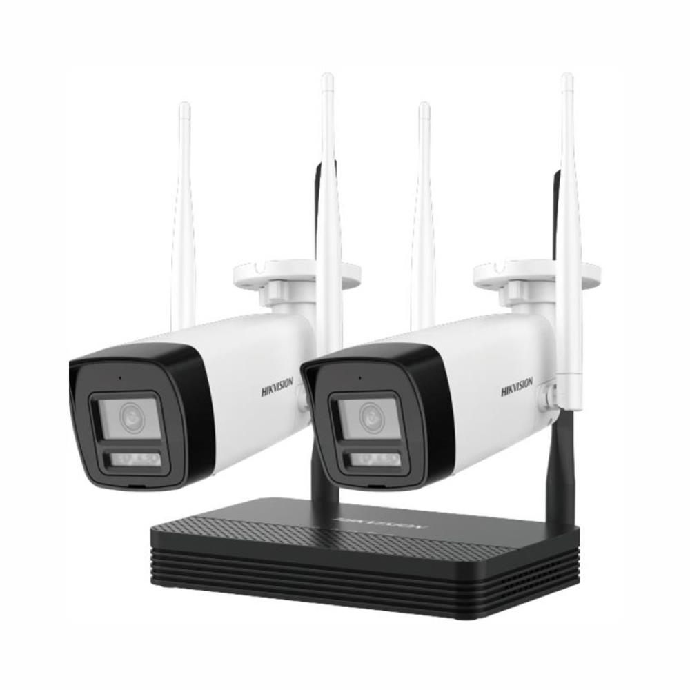 Kit CFTV Hikvision NKS422W0H, 2 Câmeras Bullet Wi-Fi, 2MP, Full HD, Áudio Bidirecional, Visão Noturna 30m, NVR Wi-Fi 4 Canais, IP66