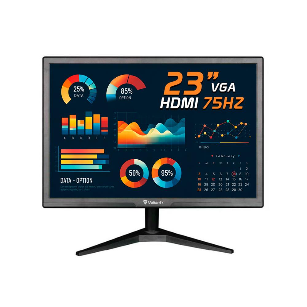 Monitor Valianty VT23X, 23 Polegadas, VGA, HDMI, 36W, 75Hz, Preto