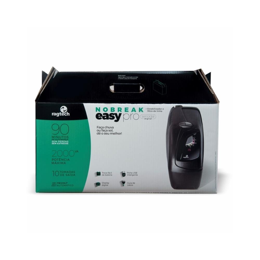 Nobreak Ragtech Easy Pro 3200 VA, senoidal pura, display digital, 10 tomadas