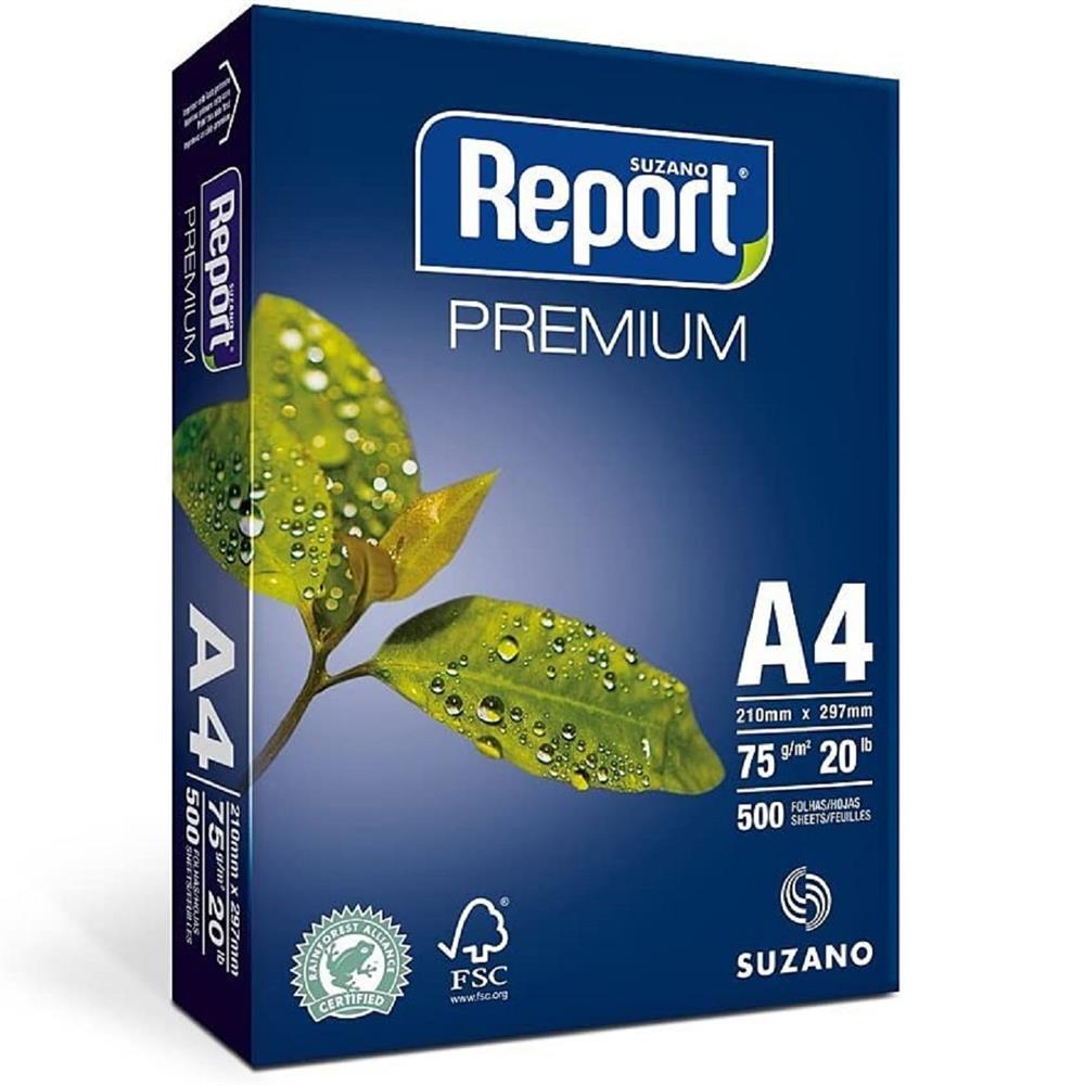 Caixa Papel A4 Report Premium Suzano 75g - 10 Resmas de 500 Folhas