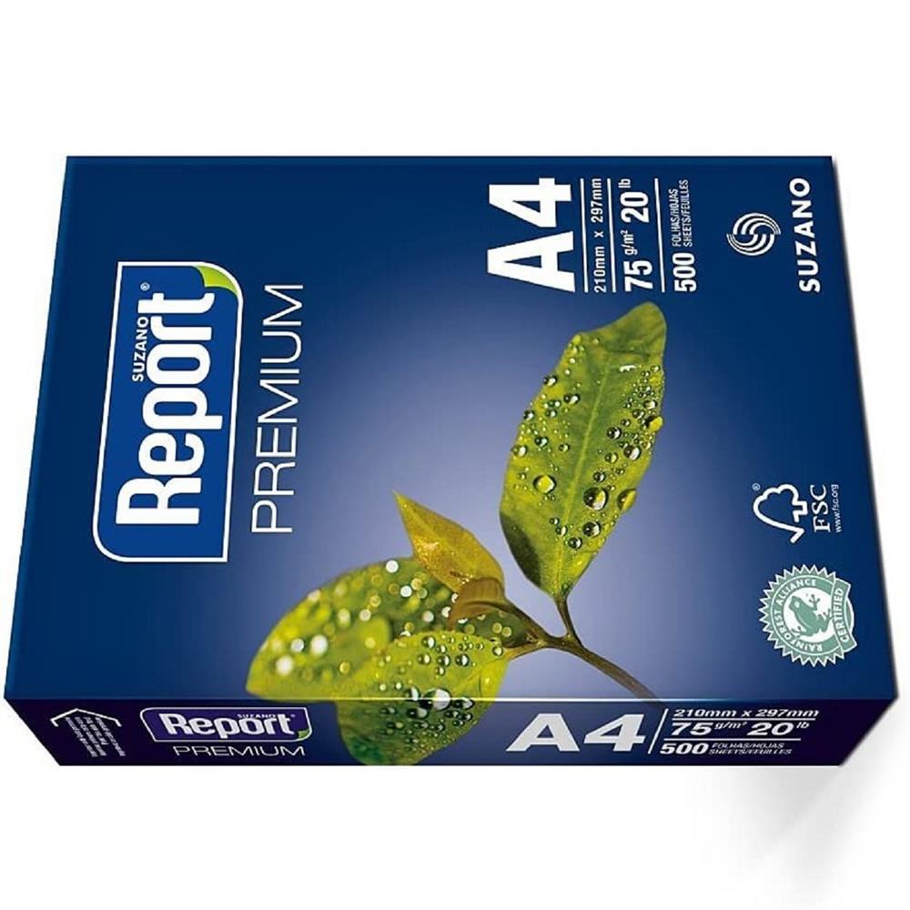 Caixa Papel A4 Report Premium Suzano 75g - 10 Resmas de 500 Folhas