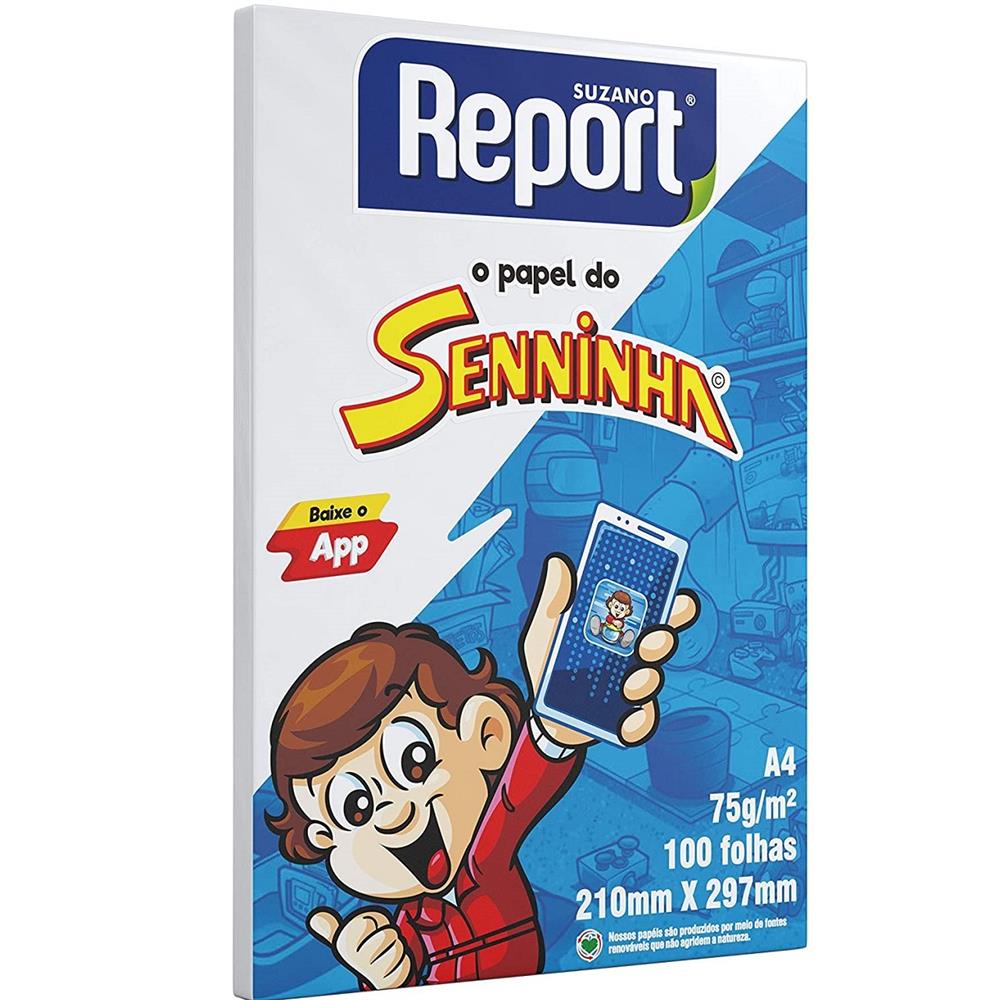 Caixa Papel Sulfite A4 Report Senninha Suzano - 25 Resmas de 100 Folhas