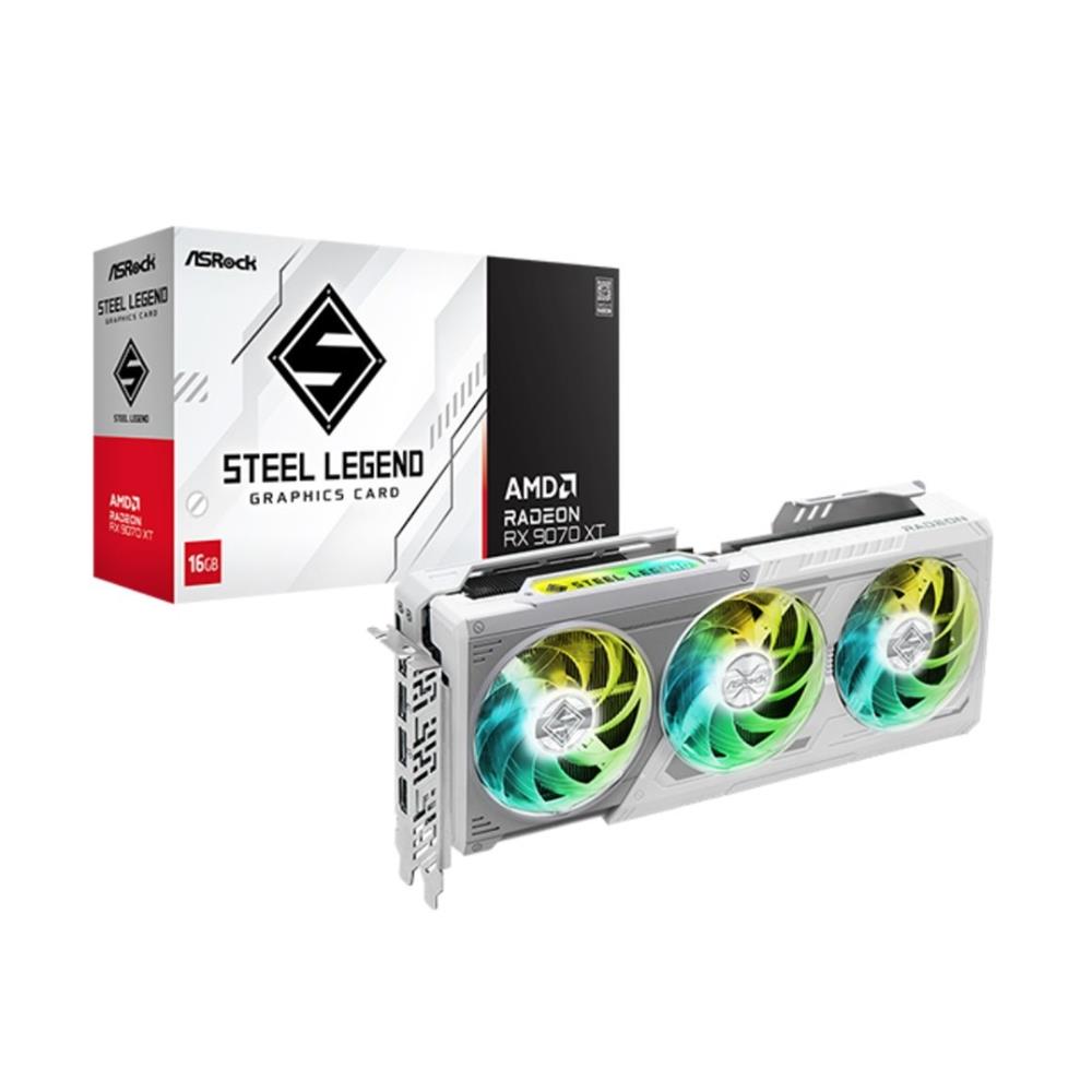 Placa de Vídeo ASRock Radeon RX 9070 XT Steel Legend, 16GB, 256-Bits, PCI Express 5.0, LEDs ARGB, Branco