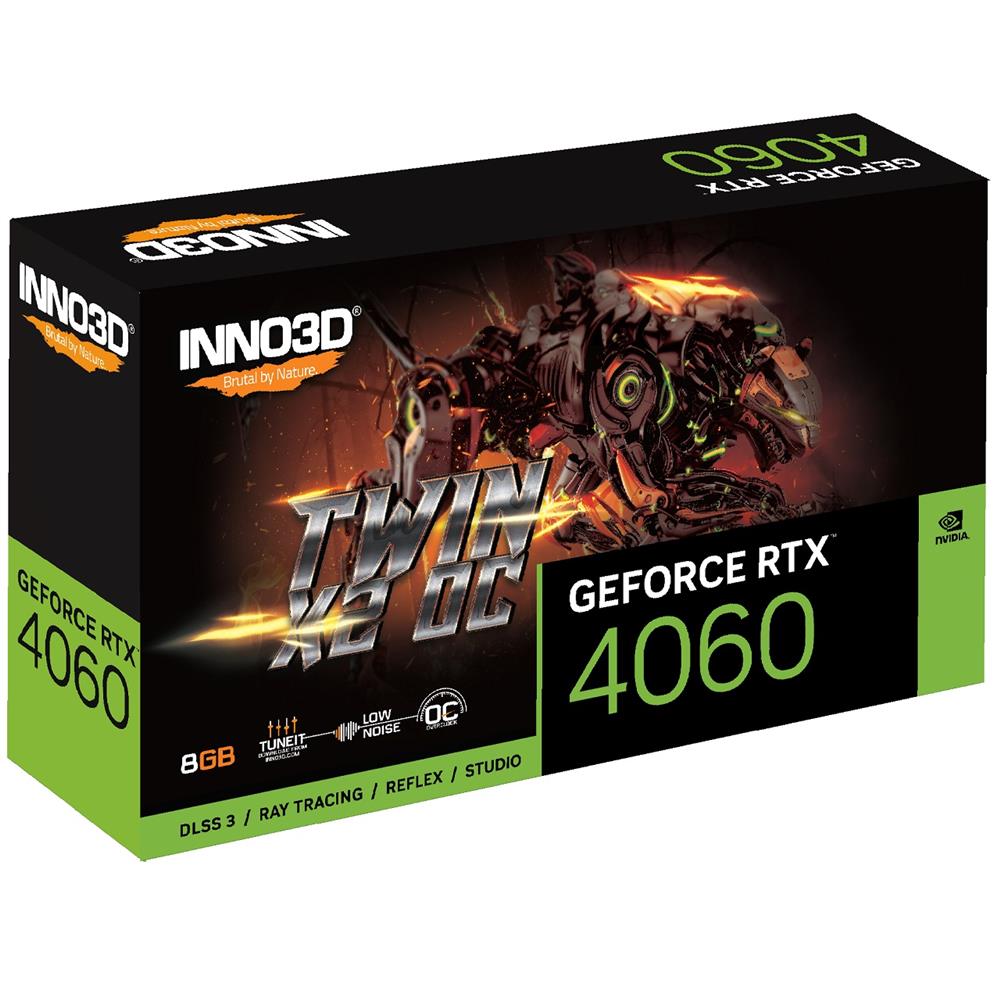 Placa de Video INNO3D GeForce RTX 4060 Twin X2 OC, 8GB, GDDR6, 128-Bit, Preto