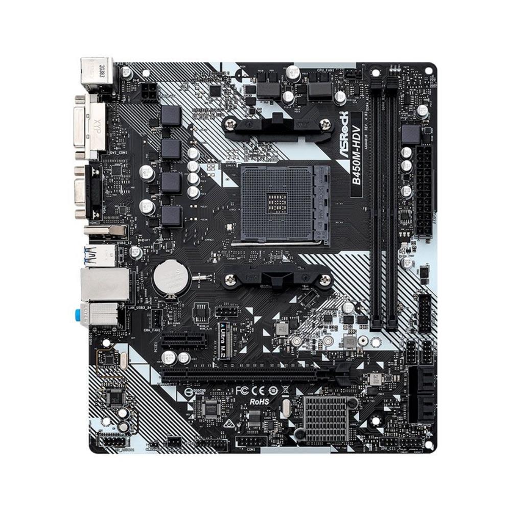Placa-Mãe ASRock B450M-HDV R4.0, DDR4, Socket AMD AM4, M-ATX, Chipset AMD B450, Preto