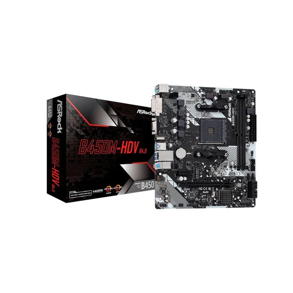 Placa-Mãe ASRock B450M-HDV R4.0, DDR4, Socket AMD AM4, M-ATX, Chipset AMD B450, Preto