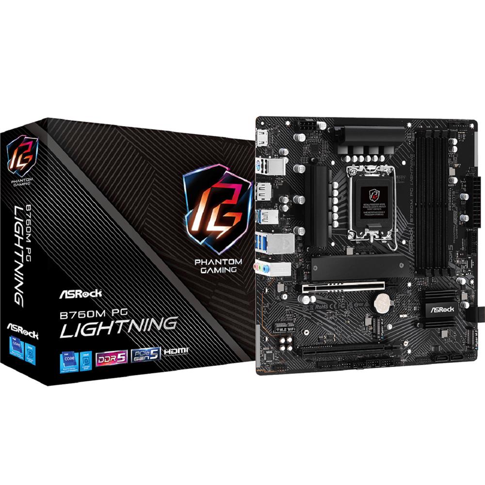 Placa Mãe ASRock B760M PG Lightning, Chipset B760, Intel LGA 1700, mATX, DDR5