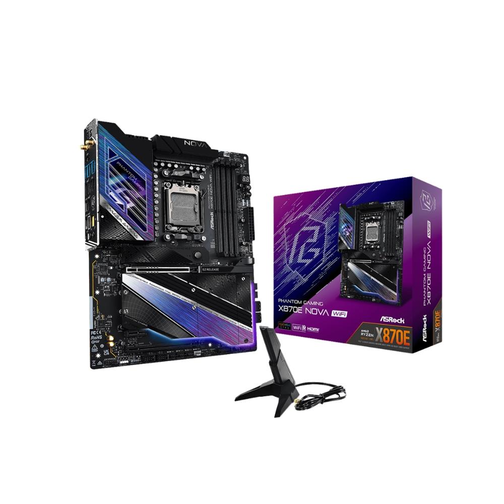 Placa-Mãe ASRock X870E Nova Wifi, AMD AM5, ATX, DDR5, 8200MHz, 256GB, PCIe 5.0, Wi-Fi 7, Preto