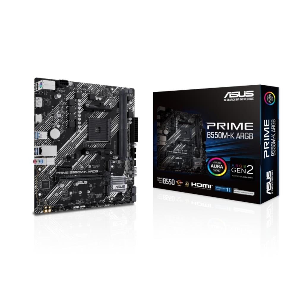 Placa-Mãe ASUS Prime B550M-K ARGB, AMD AM4, Chipset B550, Micro ATX, DDR4, PCIe 4.0, 2x M.2, HDMI, DisplayPort, Preto