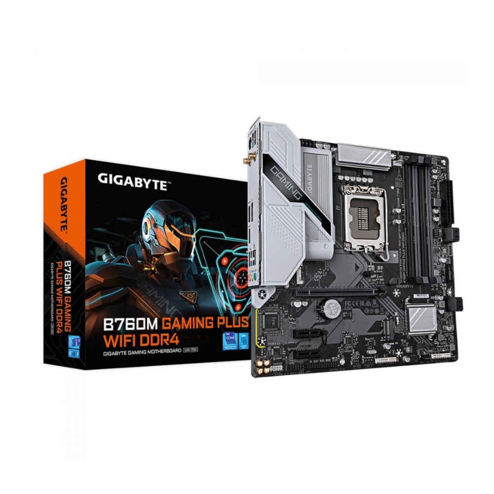Placa-Mãe Gigabyte B760M Gaming Plus WIFI, Intel B760, LGA 1700, mATX, DDR4, Wi-Fi 6, Bluetooth 5.3, PCIe 4.0, M.2 NVMe