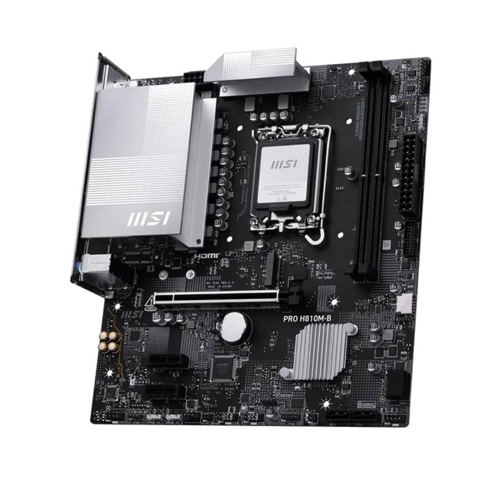 Placa-mãe MSI PRO H810M-B, LGA1851, H810, DDR5 128GB 6400MHz, M.2 PCIe 4.0 NVMe, HDMI 4K, DisplayPort, LAN 2.5G, Prata