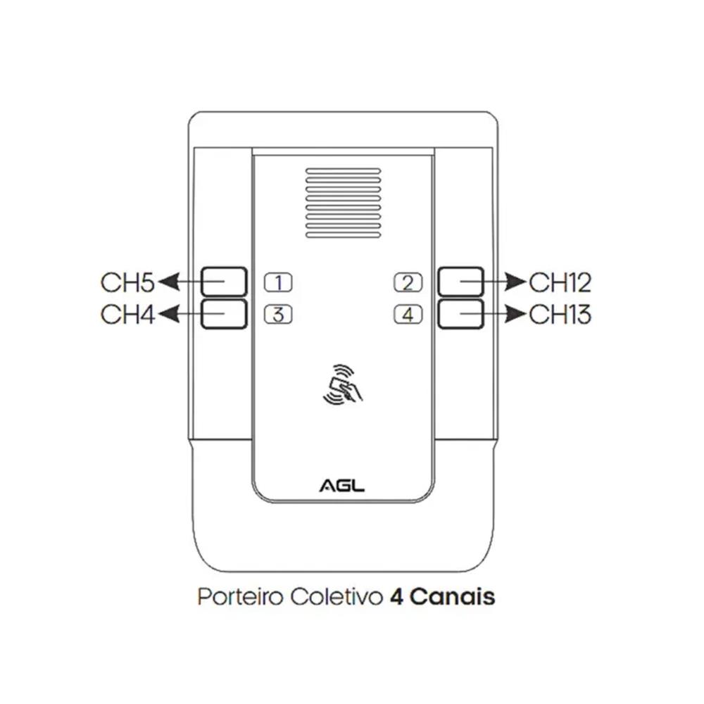 Porteiro Eletrônico Coletivo S-500 AGL, 4 Pontos, 13,56 MHz, Bluetooth, IP65, Preto