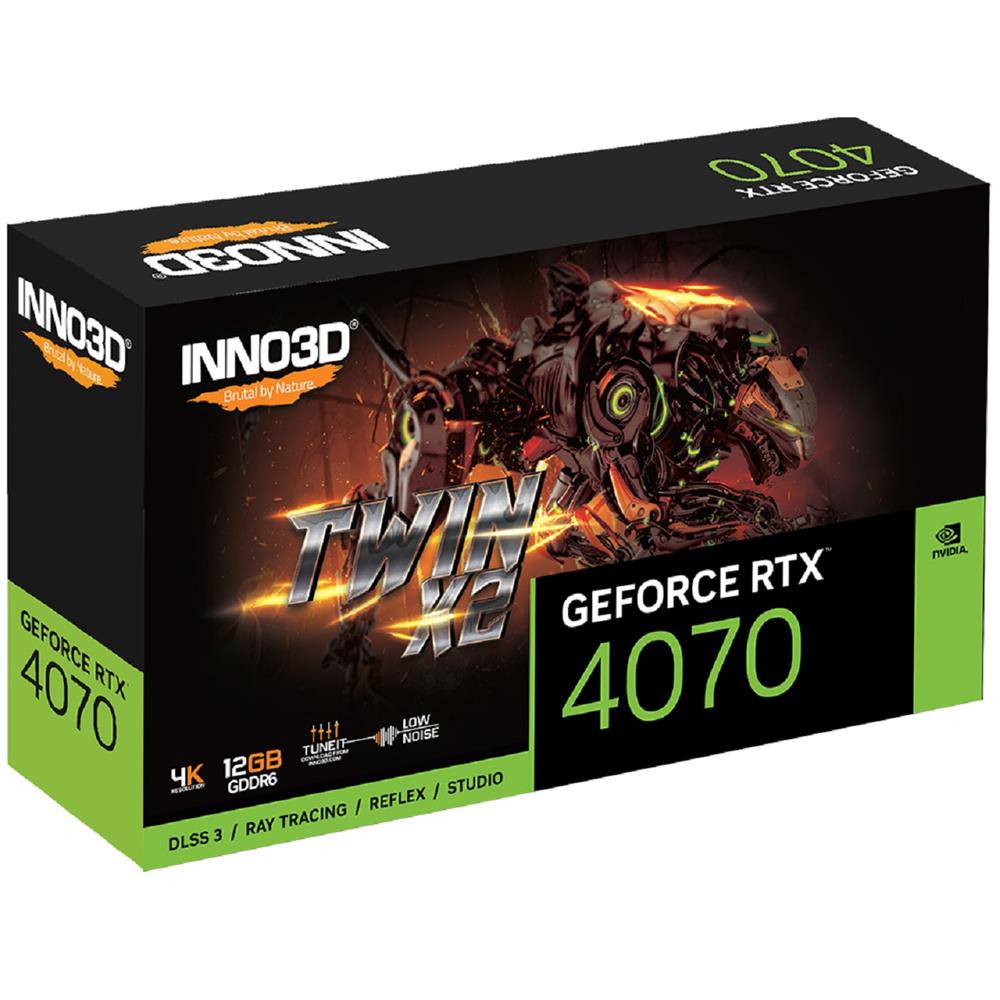 Placa de Video INNO3D GeForce RTX 4070 Twin X2 OC, 12GB, GDDR6X, 256-bit, N40702-12D6-179063N