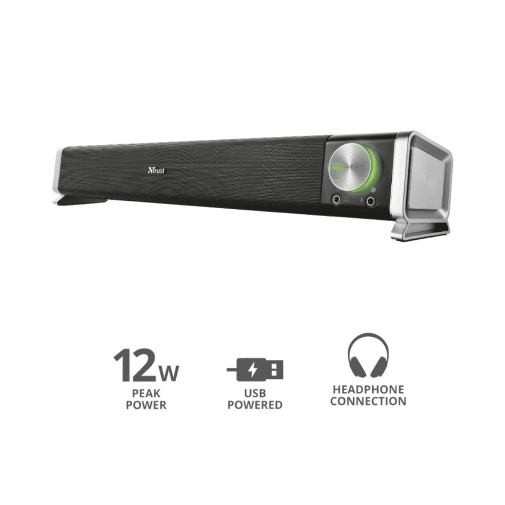 Soundbar Trust Asto, 6W RMS, 3.5mm, USB, Controle de Volume, Preto
