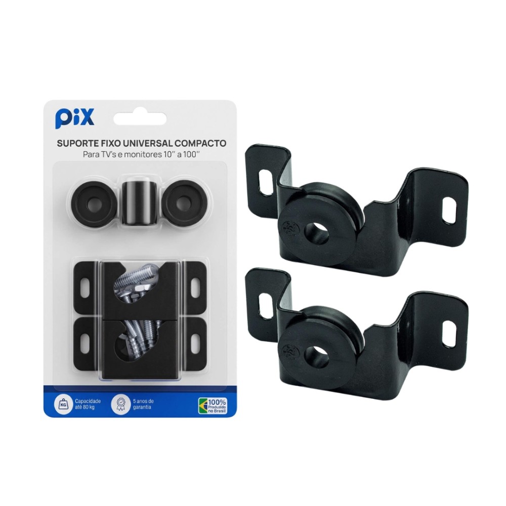 Suporte para TV Fixo, PIX, Universal, 10 a 100 Polegadas, Até 80kg, Compacto, Preto