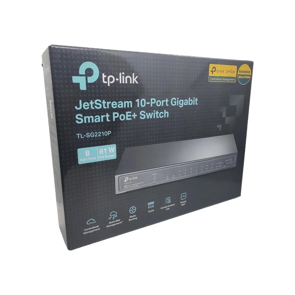 Switch TP-Link TL-SG2210P, 10 Portas Gigabit, 8 Portas PoE+ 802.3af/at, 2 Slots SFP, Preto