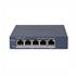 Switch Hikvision DS-3E1505P-EI/M, 4 Portas PoE+ Gigabit, 1 Uplink, 45W, Gerenciável, VLAN, Proteção 6kV, Long Range até 300m
