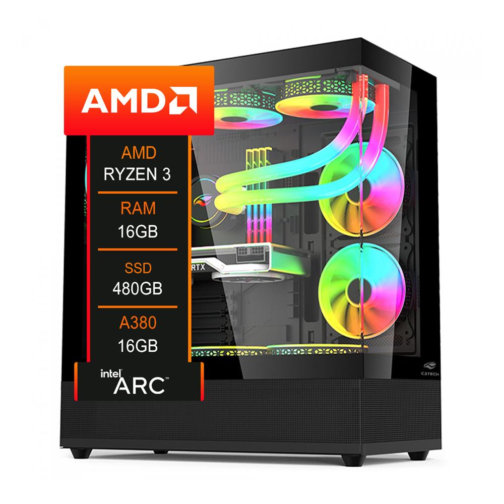 PC Gamer AMD Ryzen 3, Intel Arc A380 6GB, 16GB DDR4, SSD 480GB SATA